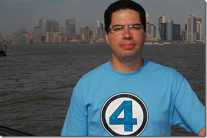 Eu usando minha camiseta do Quarteto Fantást... digo, da Argentina.